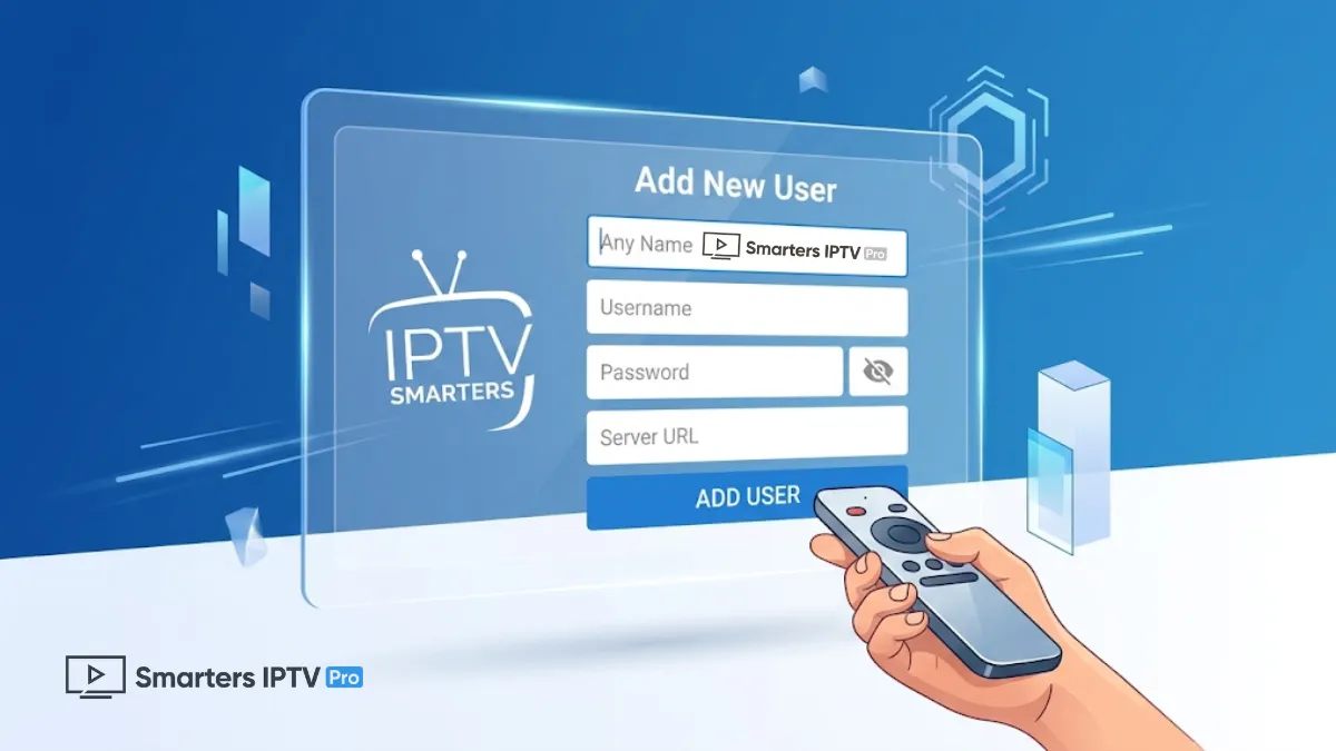 Step-by-step IPTV Smarters Pro Firestick installation tutorial screenshot showing Xtream Codes API login screen with server URL input field, username and password credentials form, M3U playlist configuration option, add user button, and settings panel for optimizing 4K streaming performance including buffer size adjustment and hardware acceleration toggle on Amazon Fire TV Stick device